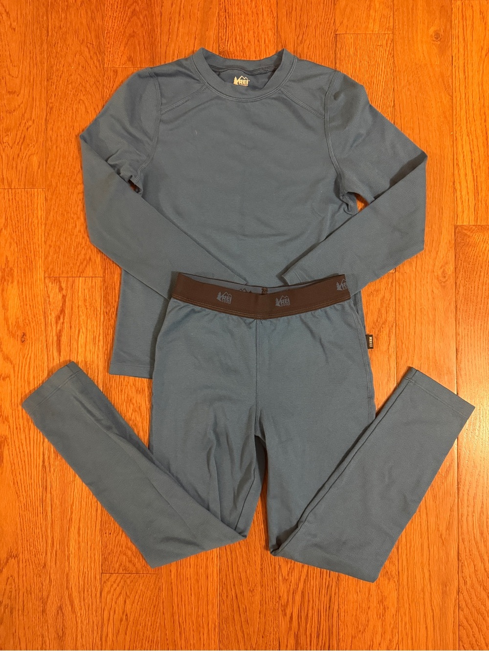 REI Co-op Kids Midweight Base Layer Crew Top and Bottoms Blue